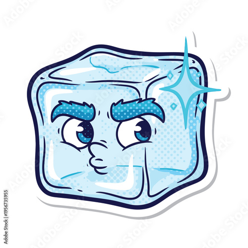 Angry Ice Cube Cartoon Character Face.