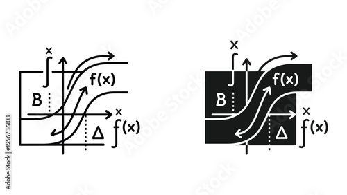 Mathematical Functions Graphs with Curves and Arrows, Concept of Calculus and Analysis