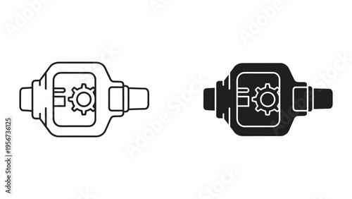 Gearbox Icon Set - Outline and Solid Vector Illustration of Mechanical Component