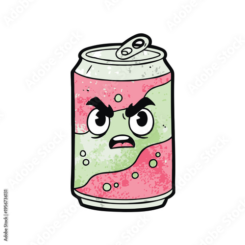 Angry soda can with face.