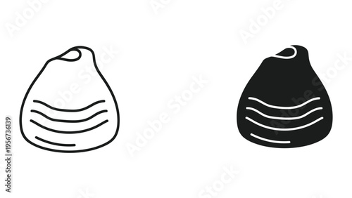 Oyster Shell Icon Set - Line Art and Solid Silhouette for Seafood and Marine Themes