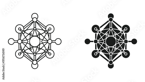 Metatron's Cube Sacred Geometry Symbol Icon Line Art and Silhouette