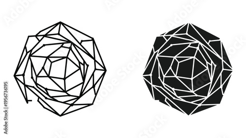 Geometric Abstract Shapes: Wireframe and Silhouette of a Complex Polyhedron