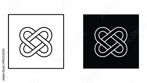 Infinity Knot Symbol Icon, Celtic Unending Loop Design, Black and White Opposing Backgrounds