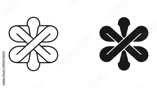 Abstract Geometric Symbol, Line Art and Solid Icon, Stylized Flower or Star Shape