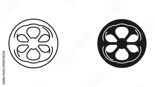 Citrus Slice Icon Set: Outline and Solid Styles on White Background