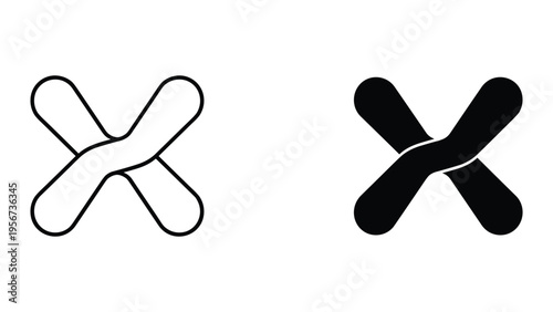 Abstract X shape, one outline, one solid fill, graphic elements, modern design, crossed lines, intersection, symbol