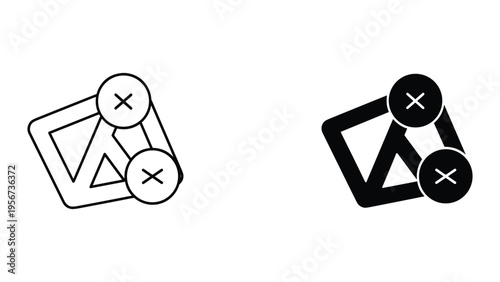 Error icons, cross mark in circles, abstract geometric shape, warning symbols, failure, delete, cancel