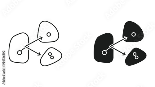 Branching diagram, split, division, process, data flow, or cell division icons