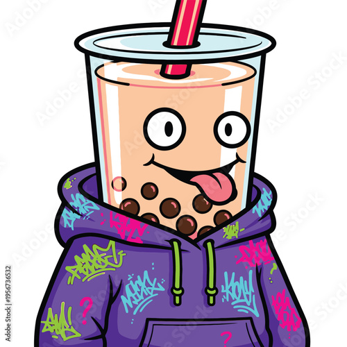 Cartoon boba tea character smiling 3.