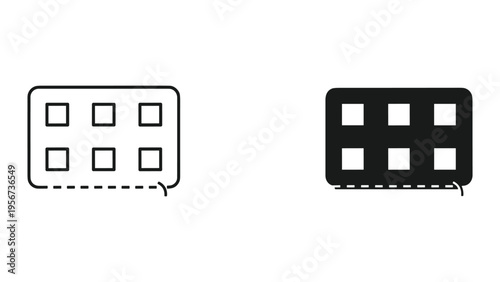 Pills Medicine Icon Set: Outline and Solid Black Pill Blister Pack with 6 Capsules