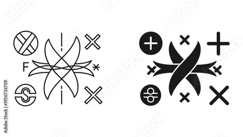Abstract Symbols and Icons: Line Art and Solid Fill Variations, Math Operations, Geometric Shapes