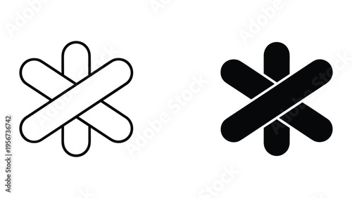 Two stylized asterisk symbols side-by-side, one outlined and one solid black, on white background