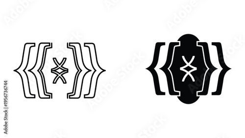 Abstract Symbol Design: Braces and Intersecting Lines Icon Set