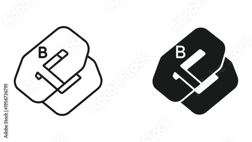 Two interconnected buttons with the letter B, shown in line art and solid fill styles on a white background.