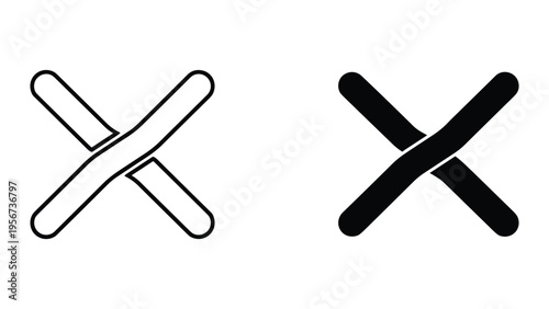 Two 'X' Marks: Outline and Solid Black Icon Comparison