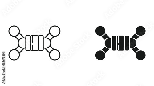 Drone Icons: Line Art and Solid Fill, Top View, Isolated on White Background