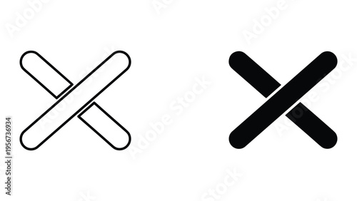 Two X Marks: Outline and Solid Icon Comparison, Simple Cross Shapes on White Background