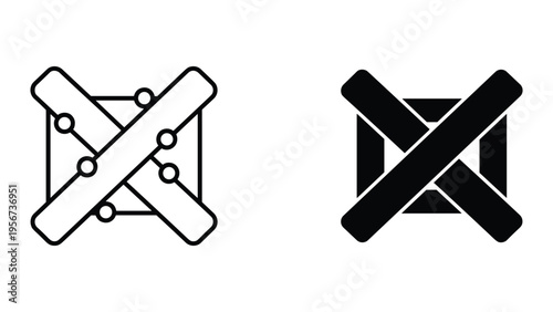 Crossed Out Icons: Line Art and Solid Silhouette for Negative Choice or Forbidden Symbol