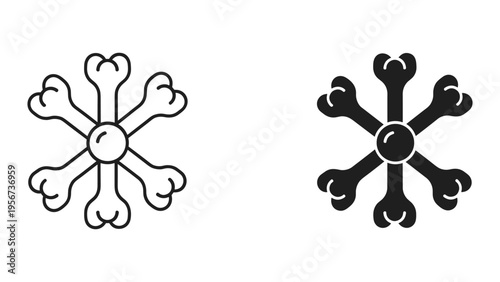 Set of six bone snowflakes, isolated on white background, graphic design elements