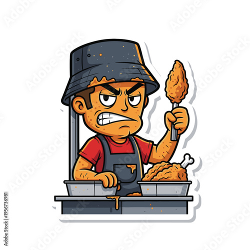 Cartoon chef holding fried chicken 1.