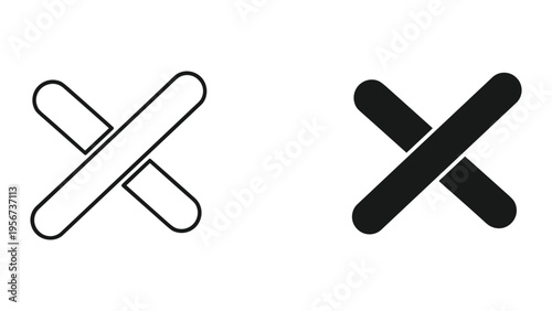 Two 'X' Mark Symbols, Outline and Solid Fill, Isolated on White Background