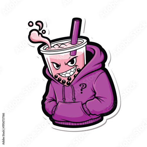 Cartoon boba tea character in hoodie 8.