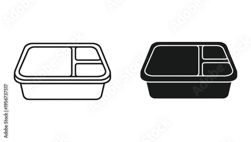 Outline and Silhouette of a Divided Food Container, Lunch Box, Takeout Box, Meal Prep Container