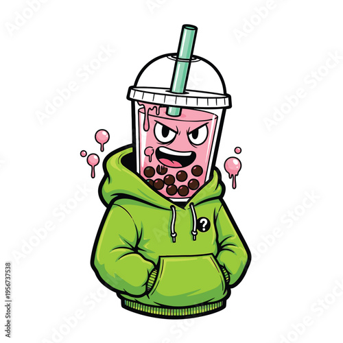 Cartoon boba tea character in hoodie 7.