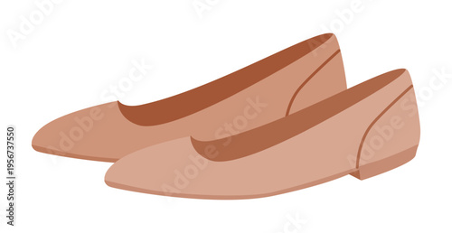 Beige dorsay flat shoe women flat pair. Cut side pointed toe footwear for office event night dinner. Technical fashion illustration CAD mockup soft vector man unisex isolated contemporary style.