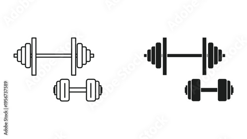 Gym Equipment Icon Set: Dumbbells and Barbell - Fitness & Weightlifting