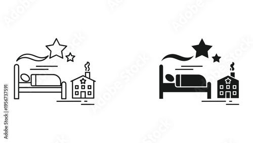 Home Sleep Bed Stars Cozy House Building Icon Silhouette Vector