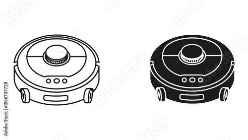 Robot Vacuum Cleaner Icons - Outline and Silhouette Style