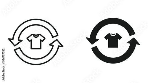 Clothing Recycle Icon with Arrows - Line Art and Solid Fill Styles - Sustainable Fashion and Circular Economy Symbols