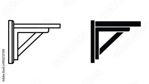 Set of Two Shelf Brackets: Outline and Solid Black Icons - Support Structure Elements