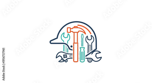 Colorful tools icon with wrench hammer.