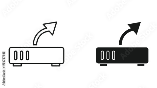 Router with Upload Arrow Icon: Line Art and Solid Silhouette