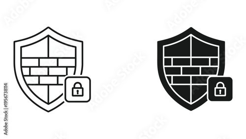 Shield with brick wall pattern and lock icon, security and protection concept