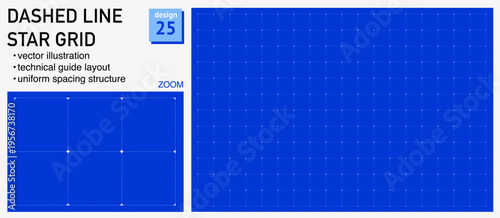 Blueprint grid system dashed line Star geometry, zoom detail view. Broken stroke structure demonstration, engineering diagrams dashboards planning layouts interface systems digital graphics. 