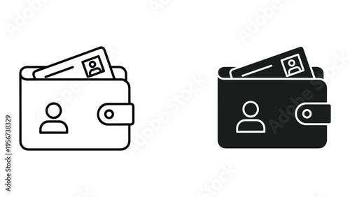 Wallet with ID card and person icon, outline and solid icons
