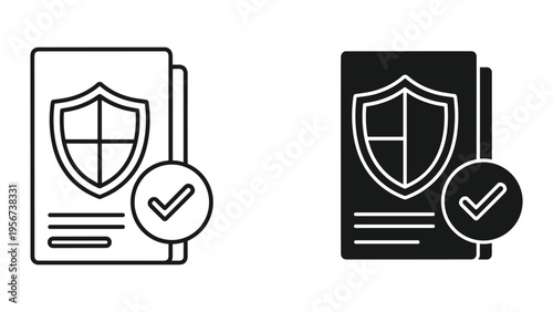Security Document Icon with Shield and Check Mark: Approved Policy, Protection, Guarantee
