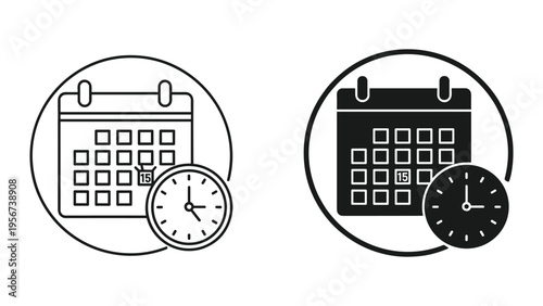 Calendar and Clock Icons: Deadline Reminder, Time Management, Scheduling and Planning Icons