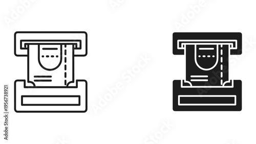 Ticket Dispenser Icon: Line Art and Solid Fill for Modern Applications