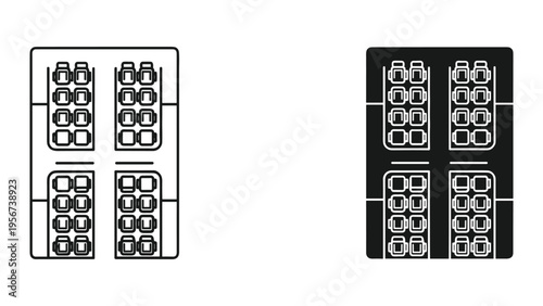 Airplane Seat Layout Icon: Business Class, Economy Class, and First Class Seating Arrangement