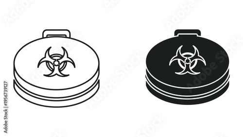 Biohazard Warning Symbol on Circular Container, Isolated on White Background, Vector Illustration
