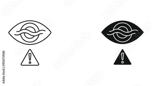 Eye Warning Icon Set: Line Art and Silhouette for Alert, Danger, and Vision Issues