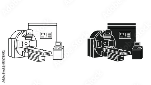 Radiotherapy Linear Accelerator Machine and Control Panel - Medical Equipment Icon