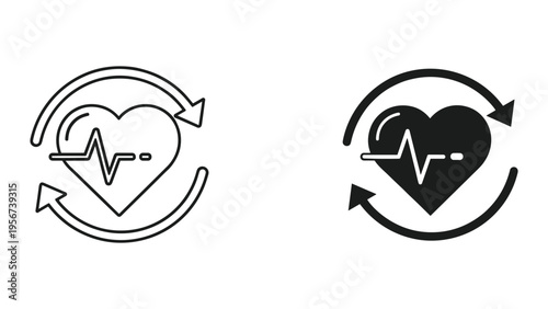 Heartbeat ECG Pulse Cycle Icon Set - Health Care and Medical Concept