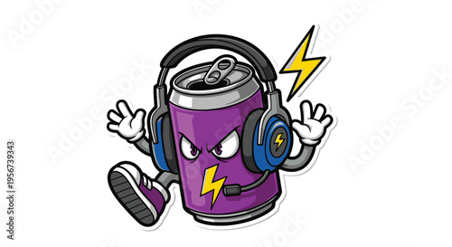 Cartoon Purple Soda Can Character.