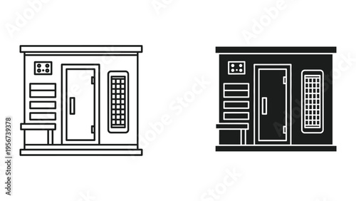 Sauna Cabin Icon Set: Line Art and Silhouette for Wellness and Spa Design